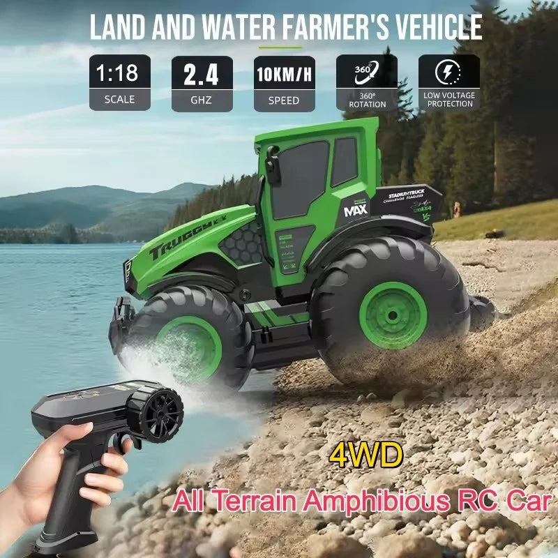 2.4G Auto DEMO 4WD Remote Control Truck 1:18 All Terrain Off Road Water Land Amphibious Waterproof Agricultural RC Truck Vehicle