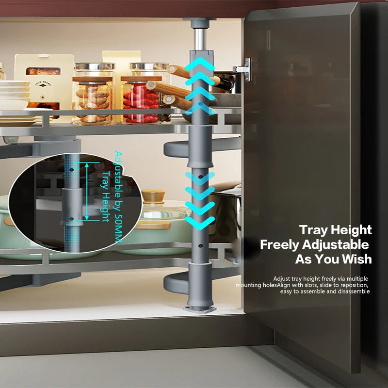Corner Cabinet Kitchen Double Layer Rotating Fly Disc Magic Corner Basket Rack With Removable Trays And Built In Organizer