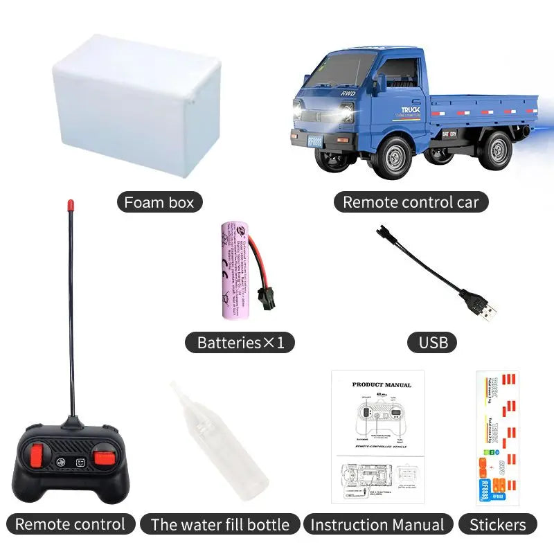 KF31 1:18 Scale RC Mini Cargo Truck, Remote Control Drift Car With Spray Light Effect, Vehicle Model Toy Gift for Kids & Childre
