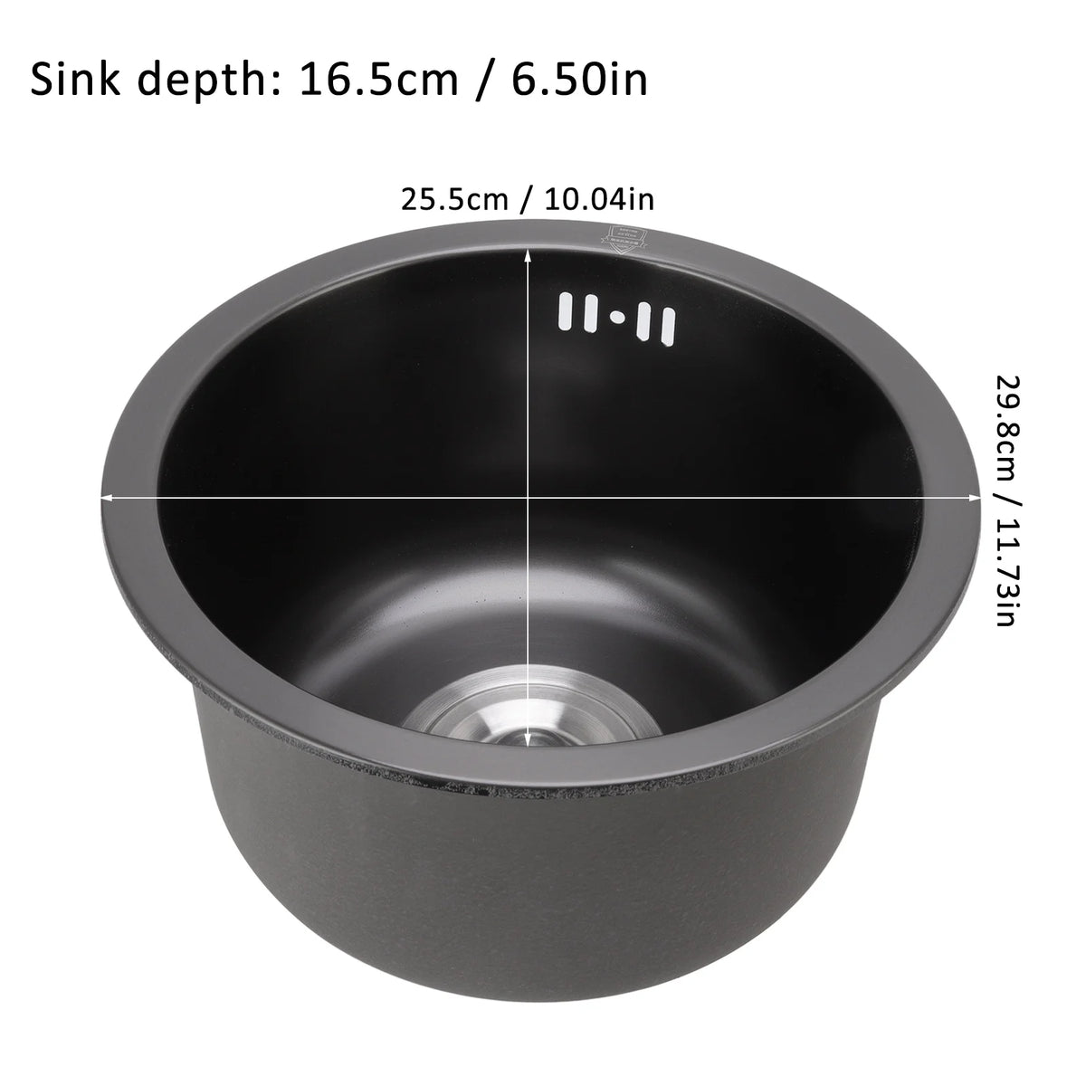 Single Sink Black Diamond Sink Round Basin with Undermount Assembly for Kitchen Bar, Brushed 3030 Nano