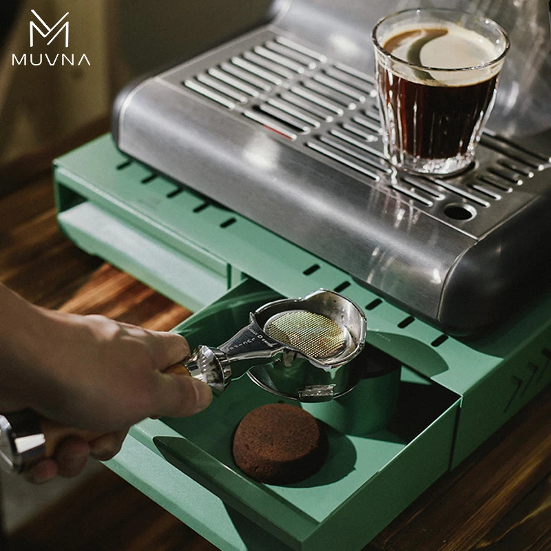 MUVNA Espresso Bar Knock Box, Coffee Organizer Box, Double drawer Metal Espresso Containers & Coffee Knock Box(Black)