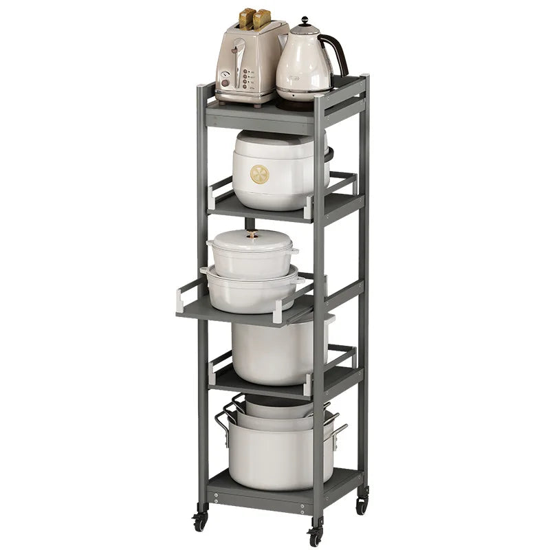 Freestanding Aluminium Kitchen Storage Rack Pull-Out Shelves Adjustable Multi-Tier Widths Caster Wheels Cookware Rice Cooker