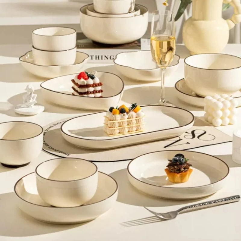 Aesthetic Full Set Dinner Set Plate Design Unique Elegant Ceramic Dinner Set Luxury Kitchen Designer Bajilla Ceramica Dinnerware