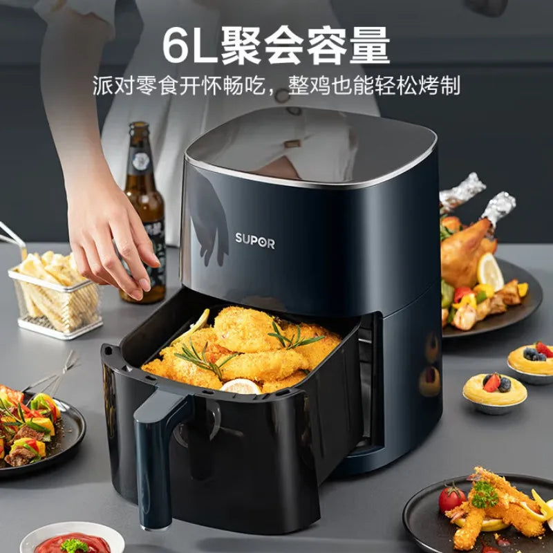 SUPOR 6L Automatic Air Fryer Smart Multifunctional Electric Fryer with Visible Steam Function for Home Use Large Capacity